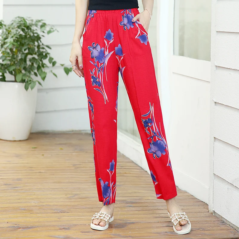 2019 летние женские брюки с высокой талией пляжная одежда цветочный принт плюс