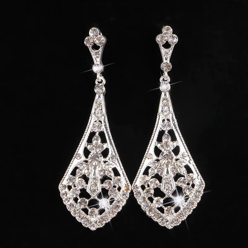 Свадебные серьги SLBRIDAL Pouplar, свадебные серьги, винтажный со стразами, кристаллами CZ, серьги в стиле арт-деко, циркониевые серьги-подвески для женщин