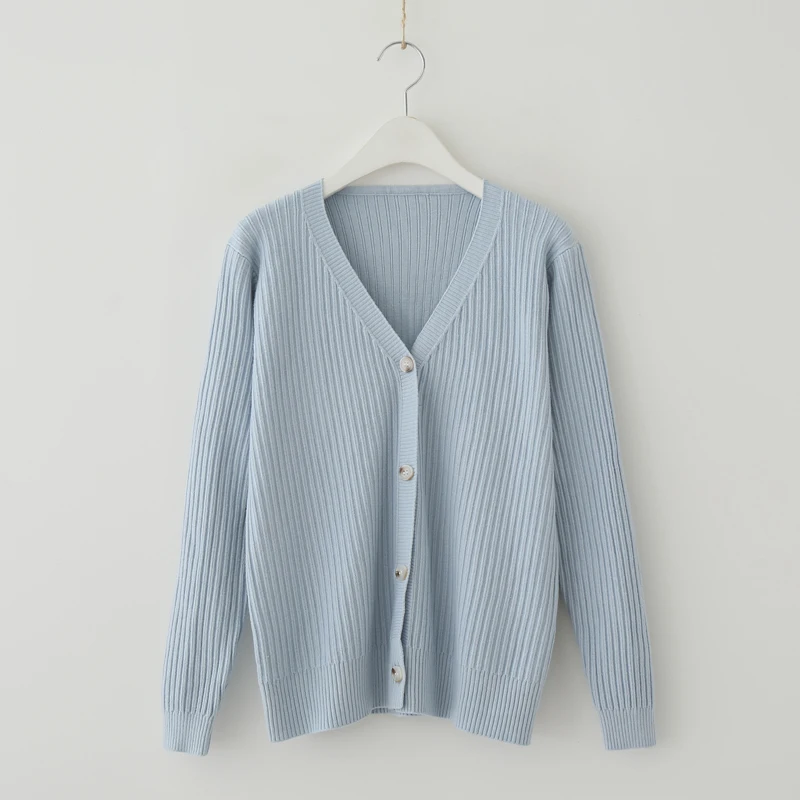 Шикарный свежий однотонный кардиган с v-образным вырезом и длинными рукавами