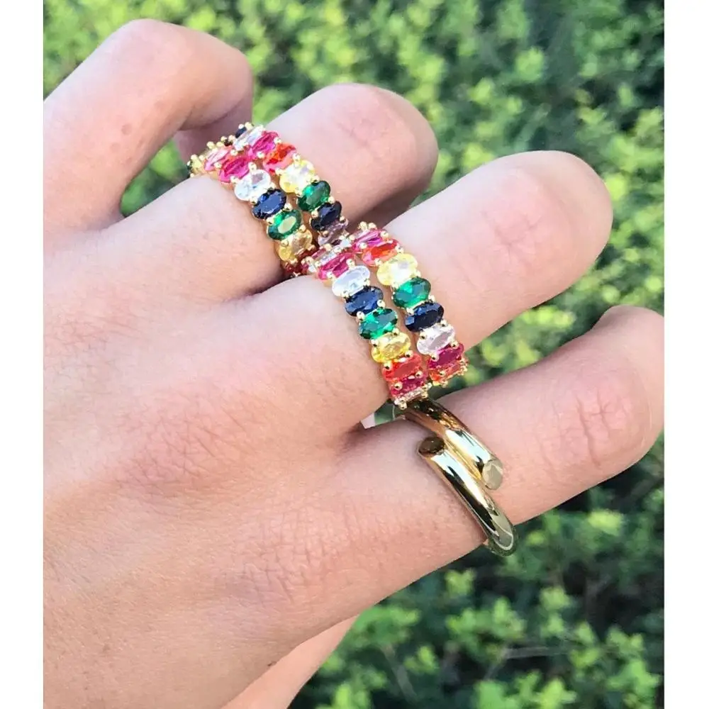 Позолоченное ювелирное изделие Радужное овальное кольцо cz для помолвки женщин