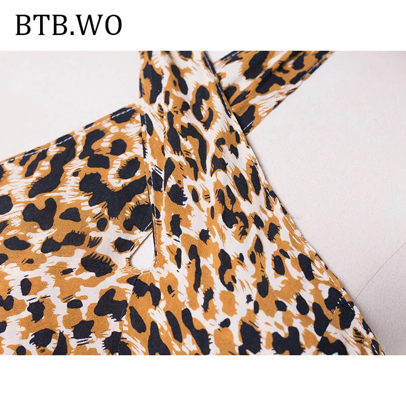 Женское сексуальное леопардовое платье 2019 летнее пляжное с завязками на шее