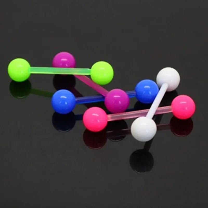 

HENGKE Jewelry Neon Flexi Tongue Bars Retainer Bright PIERCING STUD NEW 16MM FLEXIBLE 14G UV Acrylic Body Piercing Jewelry