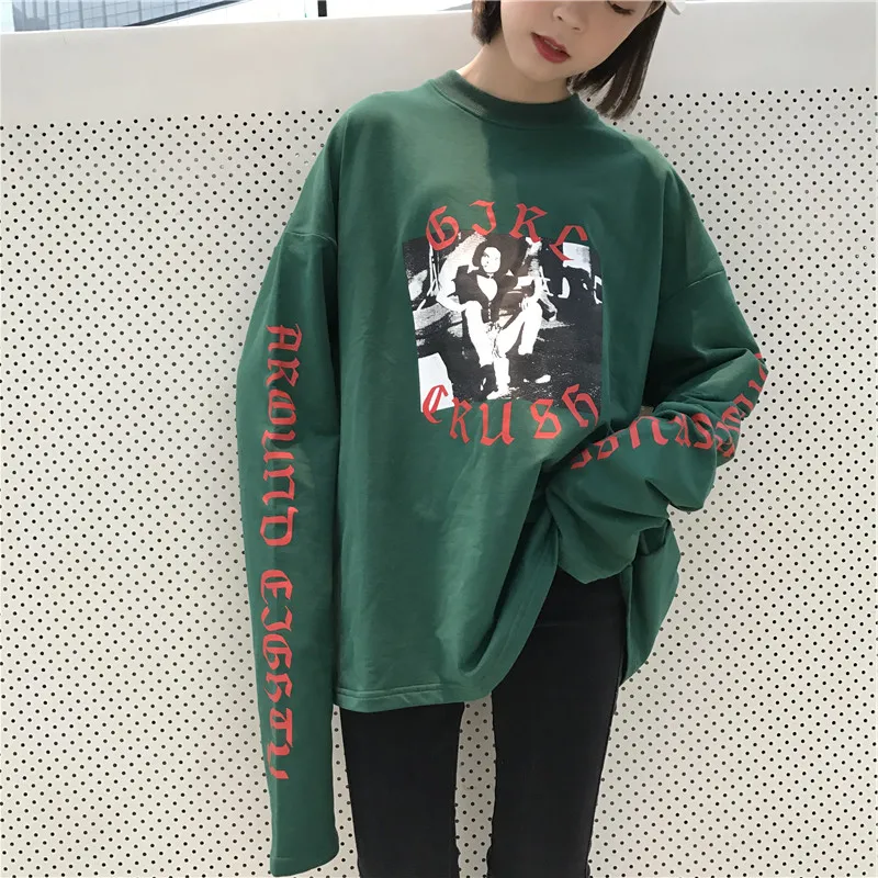 Готические буквы печати oversize-свитшот для Для женщин 2017 Новая весенняя одежда Street