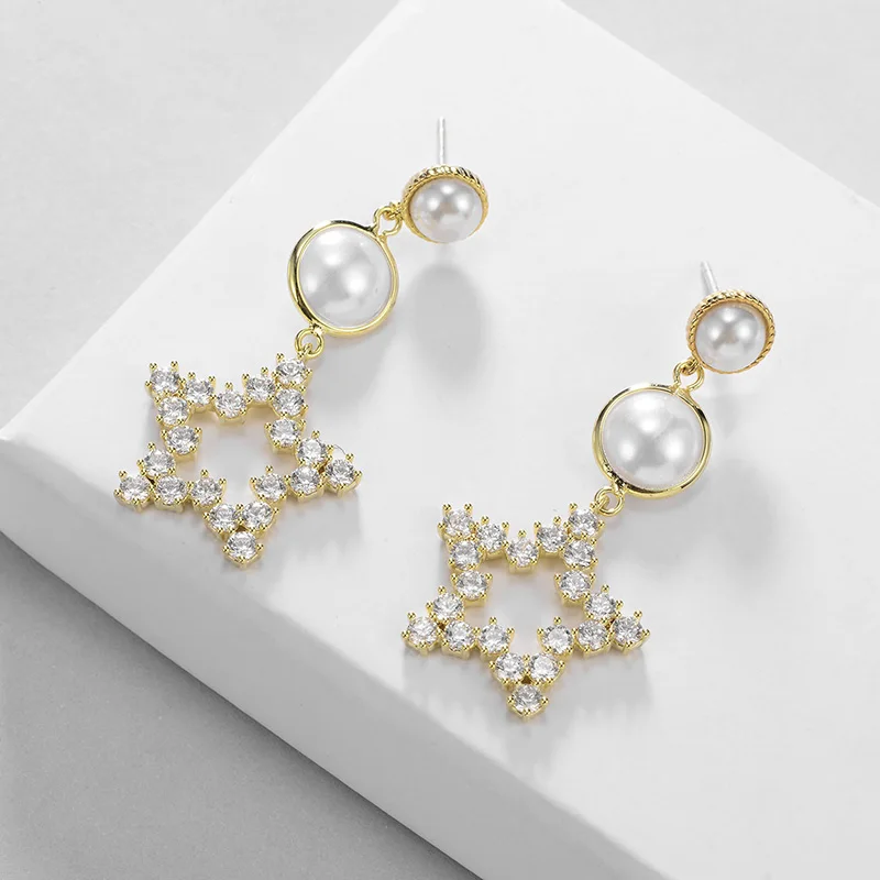 Женские серьги подвески в виде звезды HONGYE новый простой дизайн циркониевые