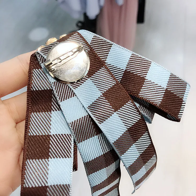 Винтажная Женская Брошь с большим клетчатым бантом из ленты блестящими камнями