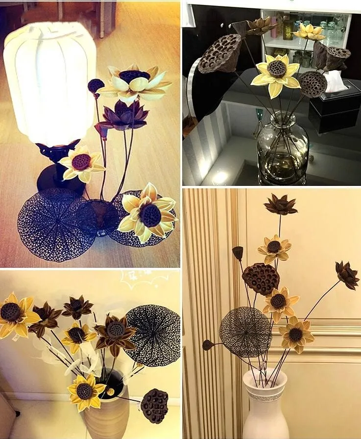 55 см натуральные DIY высушенные цветы гибискуса лотоса, свадебные украшения для дома, вечерние, офисные, Декоративные искусственные сушеные цветы