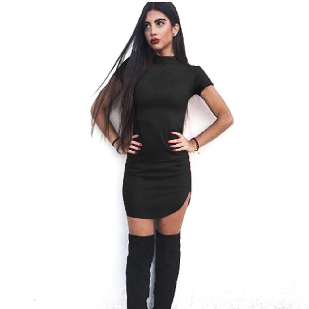 Новинка 2018 облегающее Замшевое платье с высоким воротником пикантное летнее