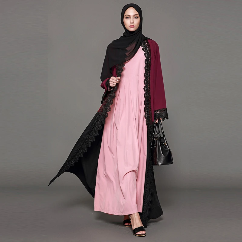 Абая для женщин 2019 Кафтан Дубай Малайзия кружева кимоно кардиган мусульманский