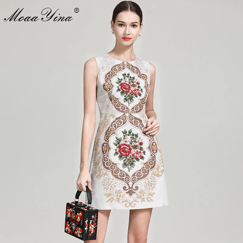 MoaaYina мода Дизайнер взлетно посадочной полосы летнее платье женское без рукавов