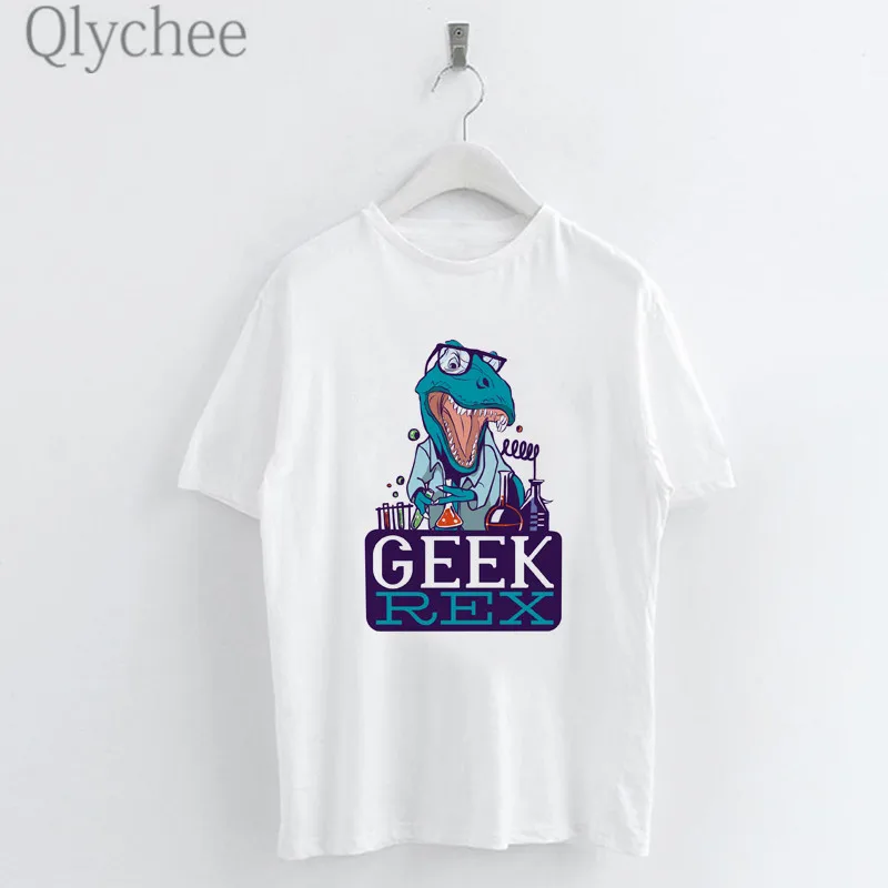 Qlychee Harajuku Geek T Rex Print Female Shirts Top Tees Crew Neck Short Sleeve Loose Summer Women T-shirts | Женская одежда