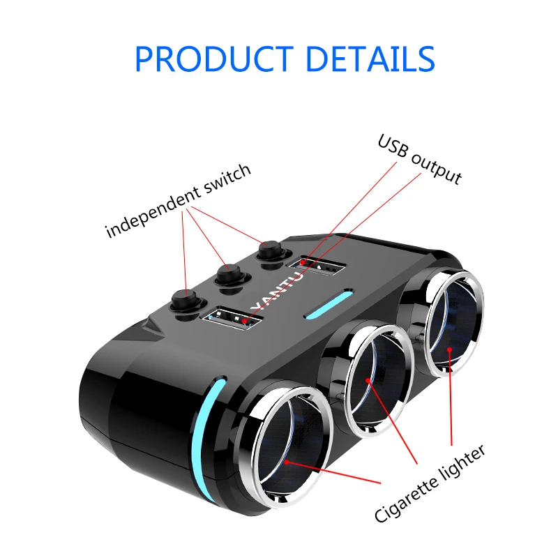 12 V/24 V 100W 3 Way Авто розетки адаптер для автомобильного прикуривателя Зажигалка сплиттер Зажигалка 5V 3.1A выходная мощность 2 USB Автомобильное зарядное устройство