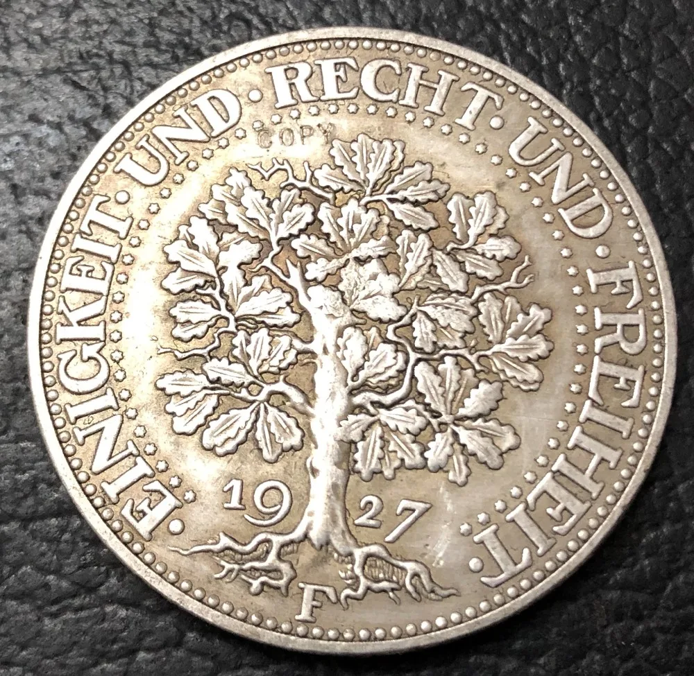 1927 F Германия 1871 1948 5 Reichsmark Посеребренная копия монеты|Безвалютные монеты| |