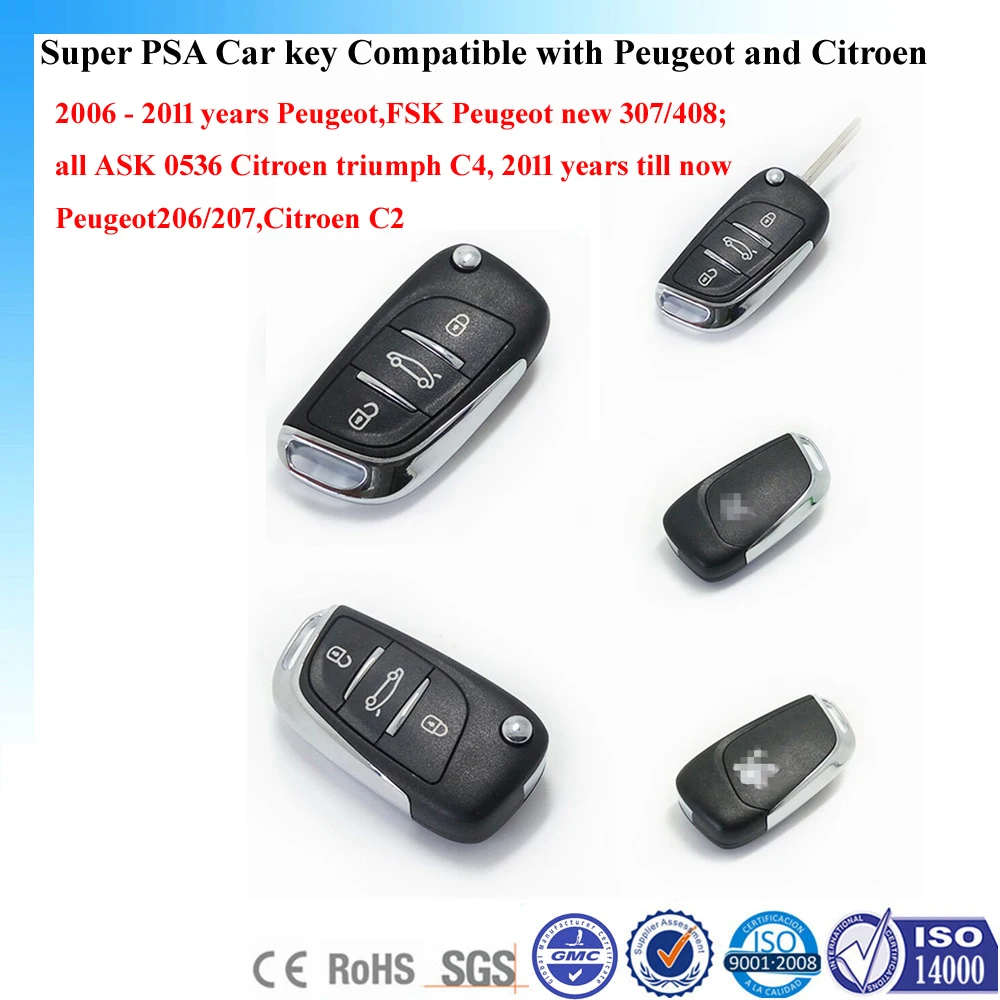 Супер PSA Автомобильный ключ совместим с peugeotandcitroen ключи 2006 2011 FSK Peugeo t 307/408 спросите