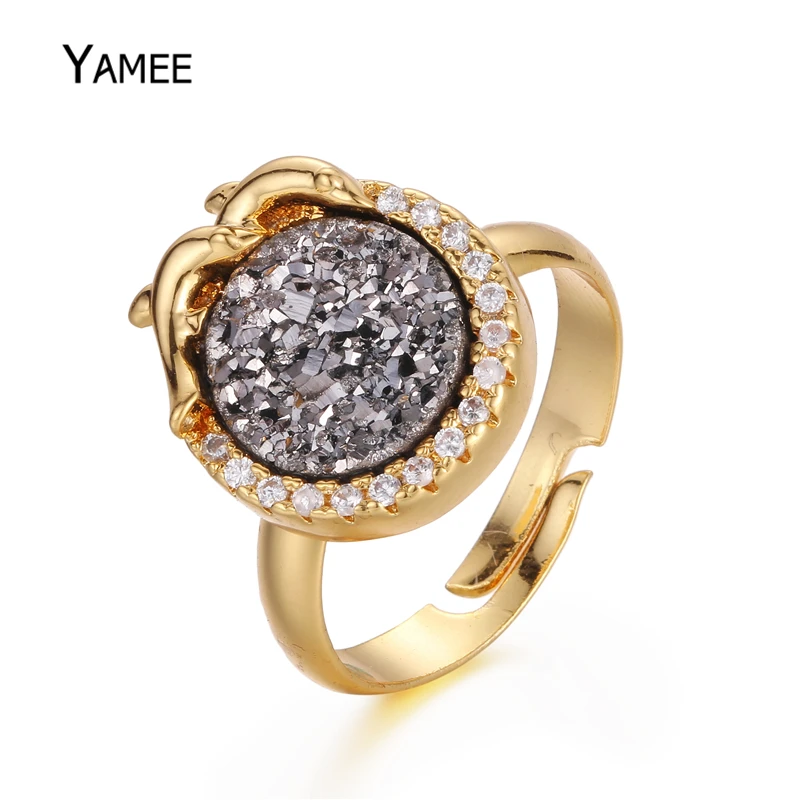 Лидер продаж Для женщин мужчин кольцо Титан 10 мм круглый природный Druzy Кварцевый