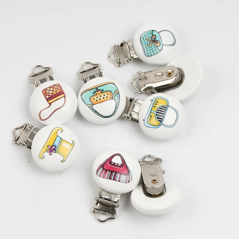 

5Pcs Baby Wooden Baby Pacifier Clips Wood Metal Holders Infant Teething Soother Clasps Accessories Diy 4.5x2.9cm