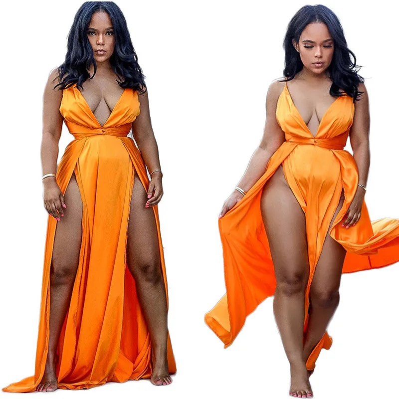 Платье женское длинное с разрезом сбоку пикантный вечерний сарафан открытой