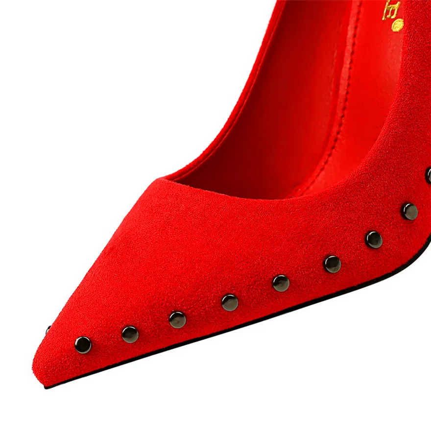 Новинка пикантные кожаные туфли-лодочки на высоком каблуке с заклепками женские