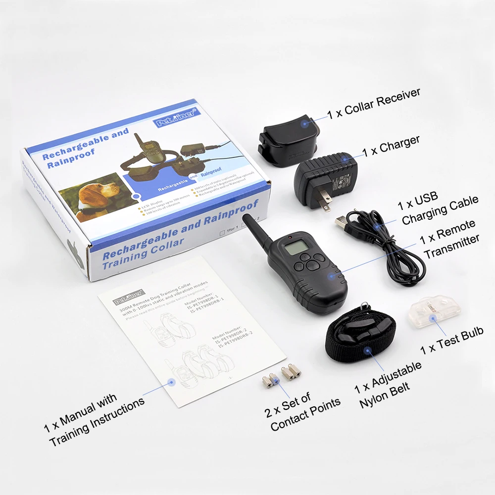 IPETS 998DR-1BL 300 м удаленного Перезаряжаемые и непромокаемые 100 уровня вибрации шок электронный ошейник дрессировки