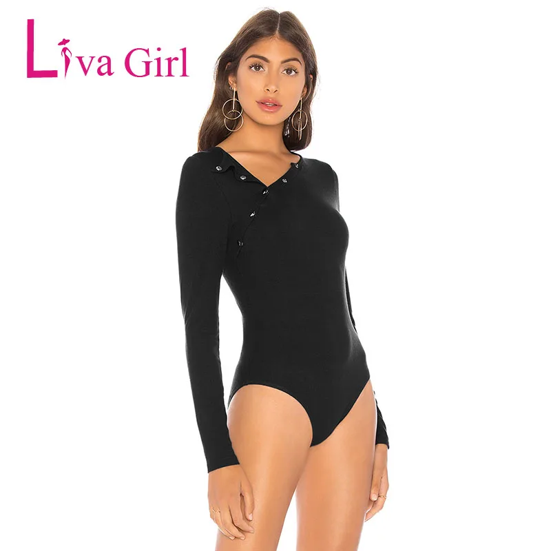 Сексуальное черное трикотажное боди LIVA GIRL с длинным рукавом женские весенние