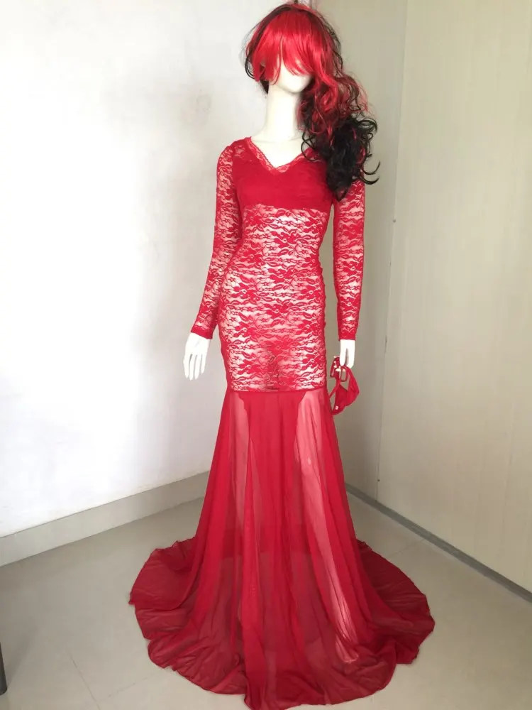 Роскошное сексуальное красное кружевное платье с вышивкой Элегантное Длинное