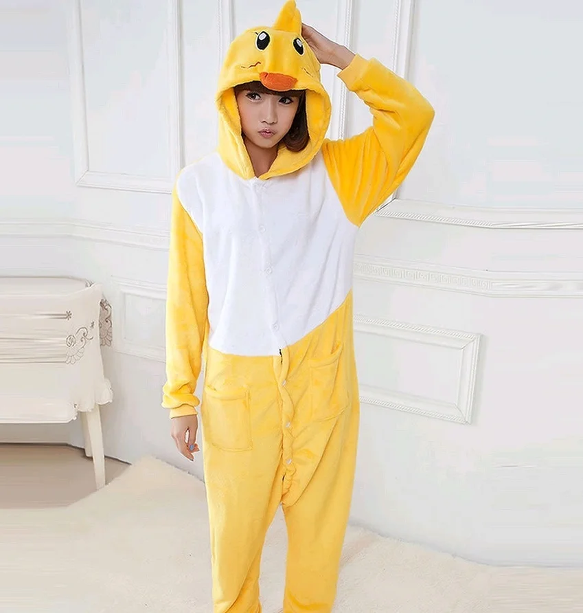 Пижама кигурум желтая утка для женщин и мужчин комбинезон взрослых мультяшный