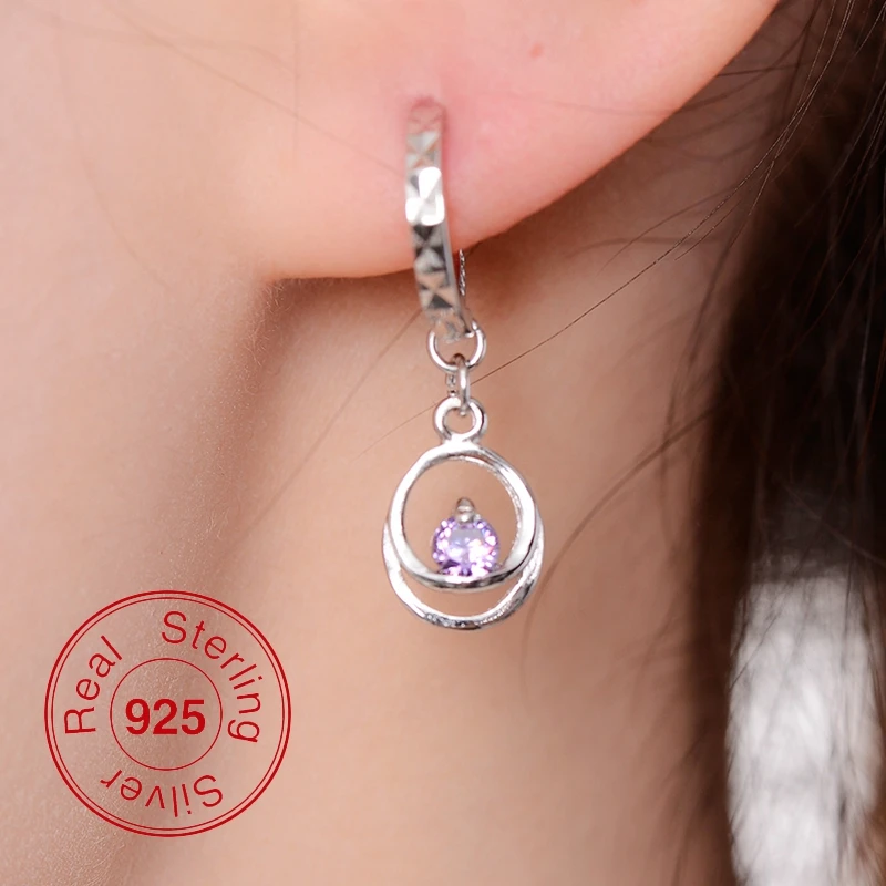 Smart Chic Amethyste Purple Stone 925 Silver Earring White Gold Lady Small Huggie Hoops Earrings for Women Jewelry Earing | Украшения и