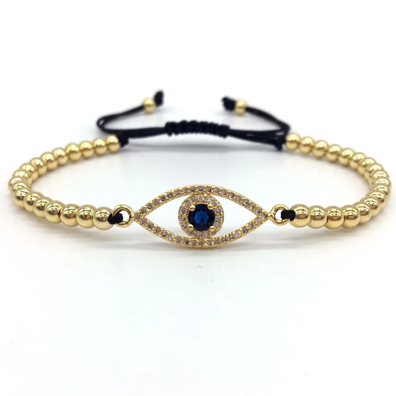 NAIQUBE New Fashion CZ Eye Series&4MM Round Beads Charm Bracelet Braided Macrame Fashion Jewelry Gift For Men Women - Окраска металла: 2
