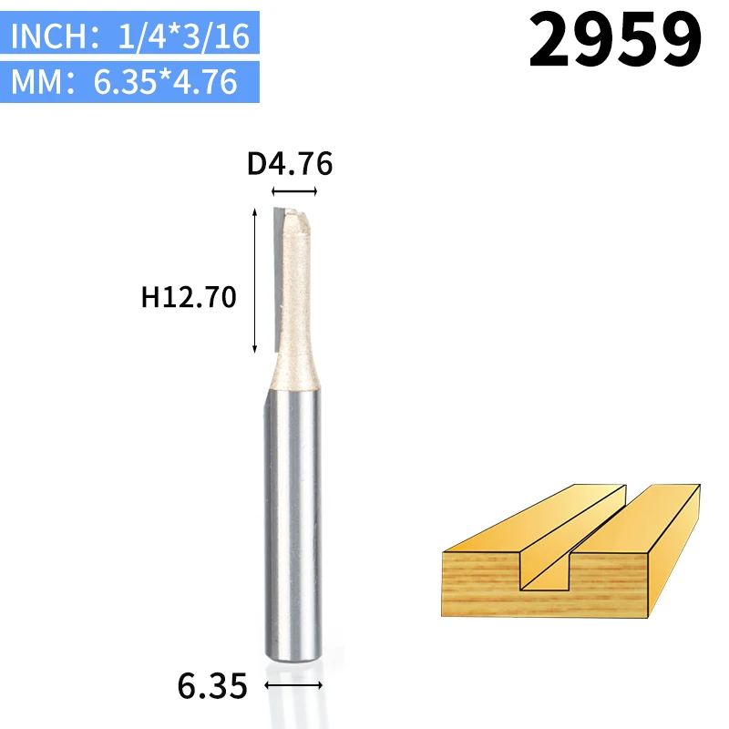 2959 HUHAO 1 шт. 1/" 1/2" хвостовик 2 флейты прямой бит Деревообрабатывающие инструменты фреза для дерева, карбида вольфрама, Концевая фреза - Длина режущей кромки: 2959