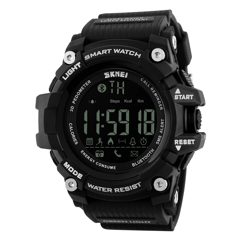 Skmei мужчины smart watch шагомер калорий хронограф мода открытый спортивные часы 50 м водонепроницаемый цифровой наручные часы 1227 - Цвет: Smart Black Watch