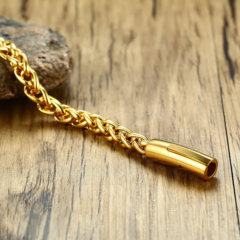 Vnox 6mm Top Quality Stainless Steel Spiga Wheat Chain Link Bracelet for Men Gold Color Closure Punk Hip hop Rocky Male Jewelry