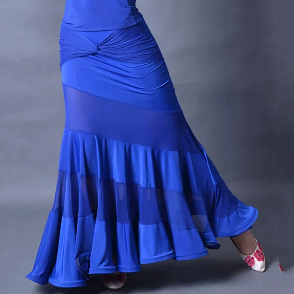 

Ballroom Dance Skirt For Women Blue Tango Dance Skirts Mesh Stage Performance Costume Waltz Dancewear Dance Outfit DQ5058