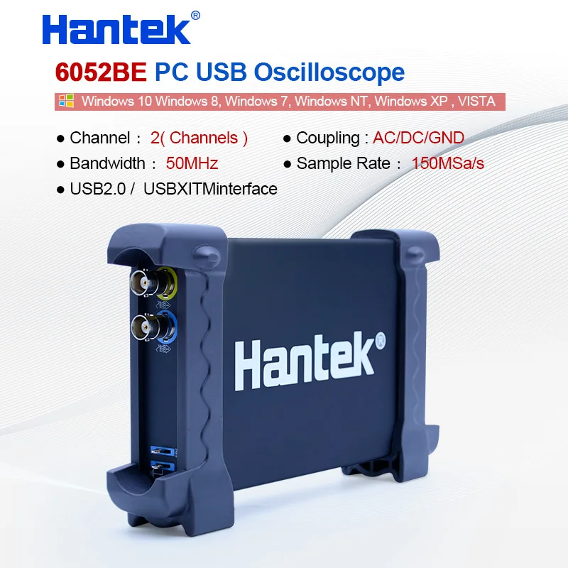 Цифровой осциллограф Hantek 6052BE ПК USB 2 канала полоса пропускания 50 МГц скорость