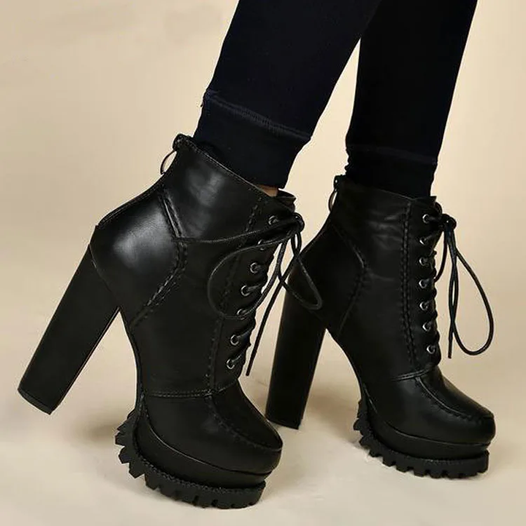 Fashion New Women Platform Pumps Sexy Lace Up Ankle Boots High Heels Shoes Party Heel 10cm Black wo180820 | Обувь