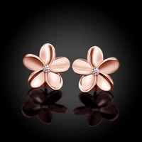 party jewelry lab white cubic zirconia rose gold flower stud earrings for womens fashion jewelry ae2018