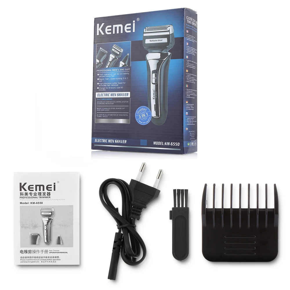 KEMEI KM 6550 3 в 1 электрическая бритва плавающая Беспроводная перезаряжаемая Бритва