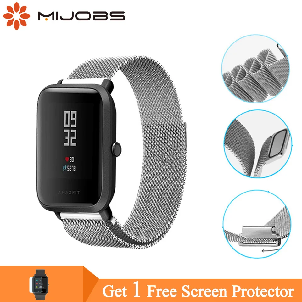 Mijobs металлическая Миланская петля для Xiaomi Huami AMAZFIT Bip Bit ремешок 20 мм 22 мм ремешок для Xiaomi Amazfit GTS ремень