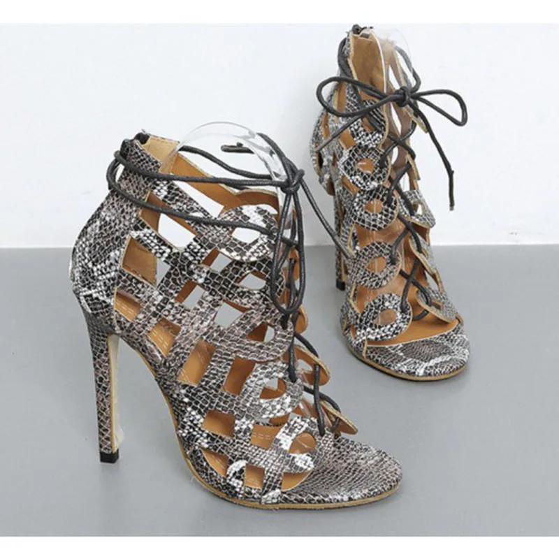 Beli Sepatu Wanita Warna Abu-abu Leopard Python Bertali Sandal Hak Tipis Dibungkus Ritsleting Bertali Musim Panas Mode Halloween Pesta 2021 16