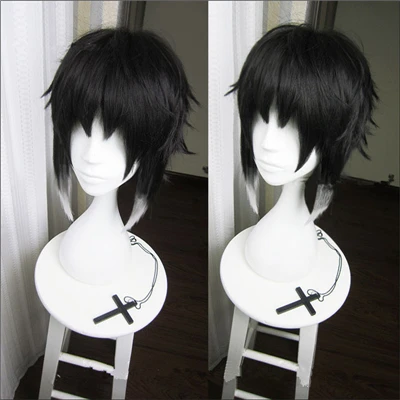 Wigs New Anime Bungo Stray Dogs Ryunosuke Akutagawa Cosplay Wigs Ryuunosuke Black Gray Curly Fluffy Heat Resistant Synthesis Hair Wig - Цвет: Wigs