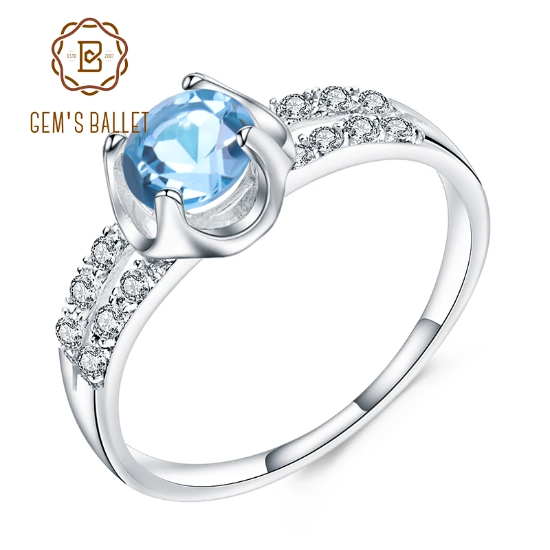 Женское кольцо с натуральным голубым топазом GEM'S BALLET 1.05Ct обручальное из