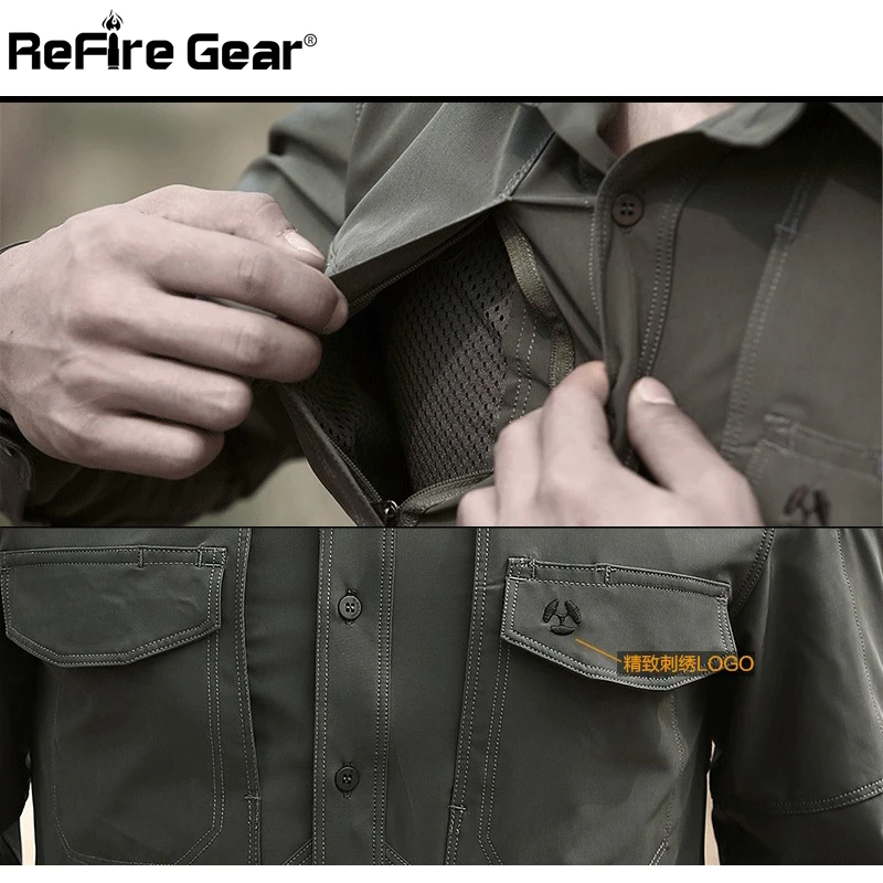 Refire gear Легкая рубашка в стиле милитари для мужчин дышащая быстросохнущая армейская тактическая рубашка Весна Лето стрейч Мульти Карманы Рубашки