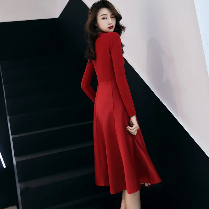 2019 New Red Slim O-Neck long sleeve dress vestido de festa Formal party Chinese Style Dress Vestidos Plus Size XS-XXXL |