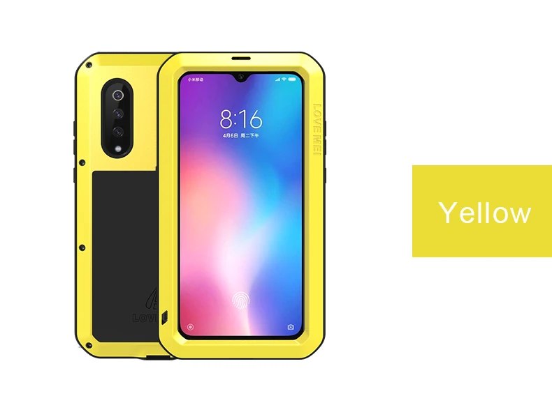 Yellow Mi 9 чехол для телефона LOVEMEI Роскошный Алюминиевый металлический Броня противоударный чехол для Xiaomi mi 9 жизнь водонепроницаемый Мощный чехол Gorilla glass - Цвет: Yellow