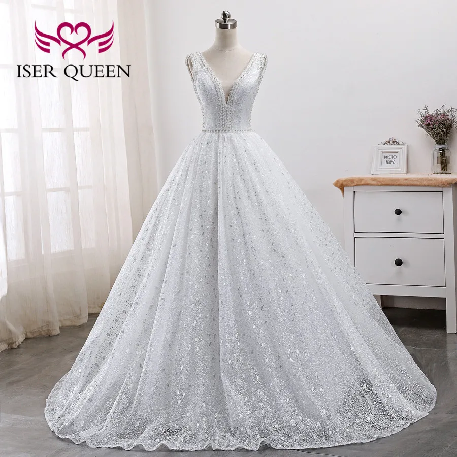 Довольно яркий Кружева бальное платье свадебное 2019 без рукавов Жемчуг Бусы