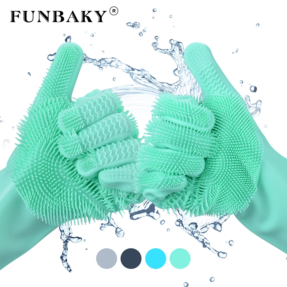 FUNBAKY Новая двухсторонняя силиконовая щетка для мытья посуды чистящие перчатки