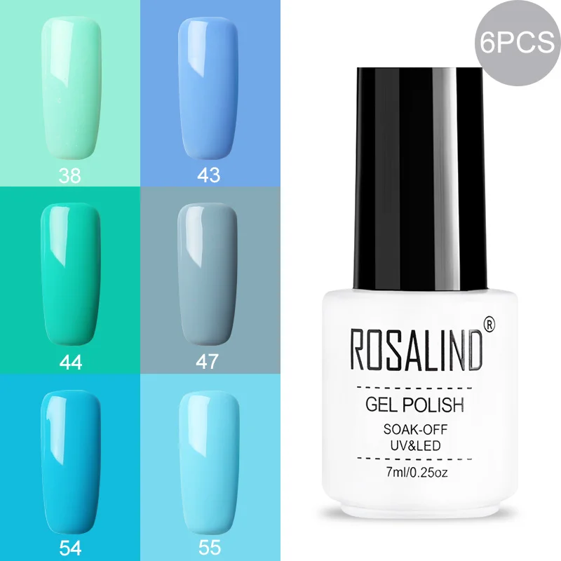 RC-6GELS-20 ROSALIND Gel Varnish Set For Manicure Hybrid Nail Art Top Coat Primer - Цвет: RC-6GELS-20