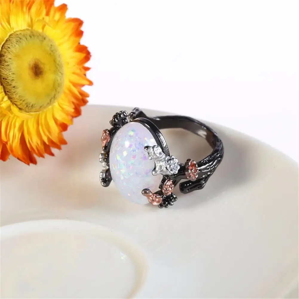 2018 Горячая продажа ретро белый опал цветок сливы Драгоценное кольцо Черное