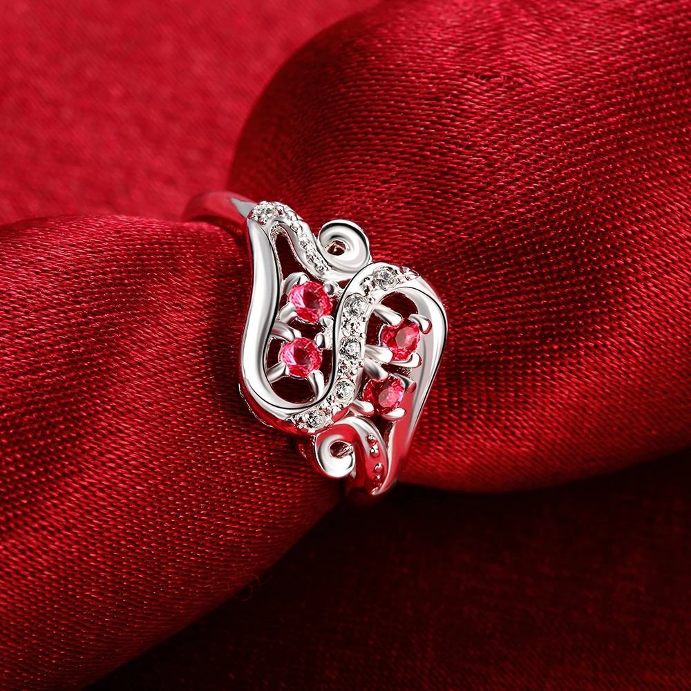 Кольцо США размер 7 8 медь посеребренная красный циркон внутри кольца для унисекс