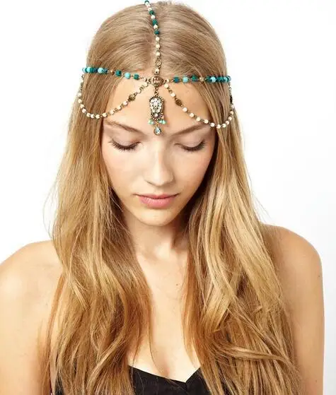 Романтическая индийская тиара с имитацией жемчуга на лбу винтажная Тиара