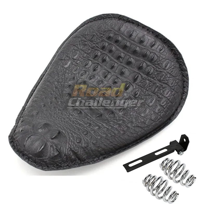 

Motorcycle Retro Brown/Black Crocodile Leather Solo Seat+3" Spring Bracket for Harley Custom Chopper Bobber Leather Saddle Seat