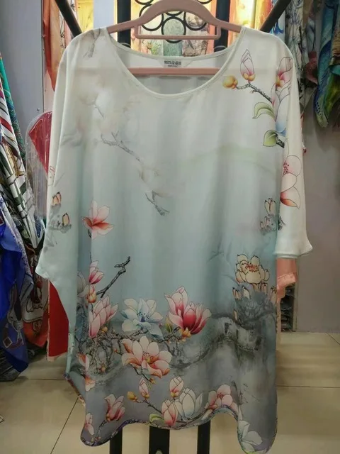 

SISULI 100% Silk Blouse Natural Silk Fabric Flowers Printed Women New 2018 Summer Autumn Modis Top Women Bohemian Free Shipping